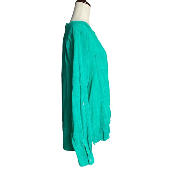 Carve Designs Half Button Down Roll Sleeve Casual Shirt Womens XL Green Sheer - Picture 2 of 14